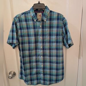 Relwen Huckberry Broadcloth Button Down Shirt Short Sleeve Plaid Cotton Medium